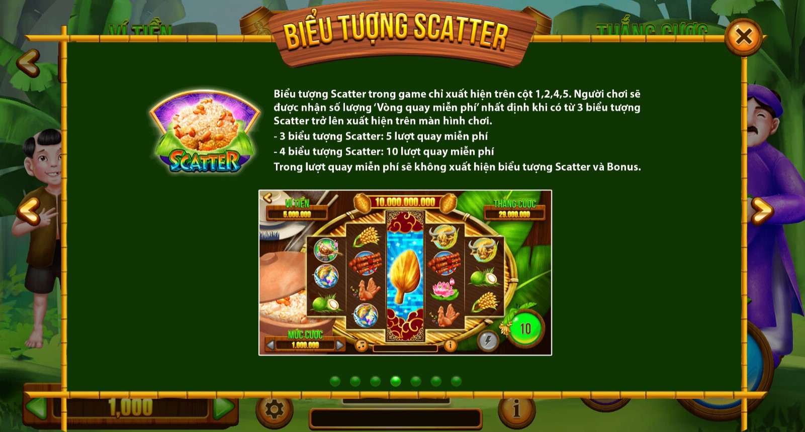 Nổ Hũ Thằng Bờm – Game slot đổi đời từ cổ tích tại King88 3 Biểu tượng Scatter mang hình ảnh một nắm xôi