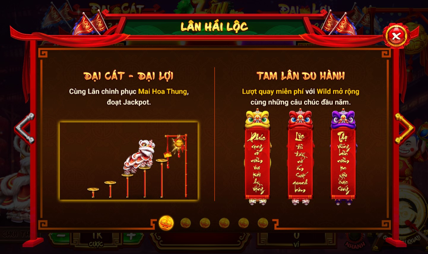 Nổ Hũ Lân Hái Lộc - Tuyệt phẩm săn thưởng dịp lễ hội tại King88 2 Tính năng "Tam Lân Du Hành" được kích hoạt khi người chơi quay ra 3 biểu tượng Wild