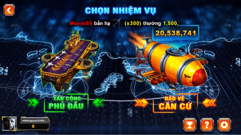 Bắn cá Đại Chiến B52 King88 - Hạ gục máy bay, nhận thưởng hấp dẫn 1 Các nhiệm vụ trong game bắn cá Đại Chiến B52